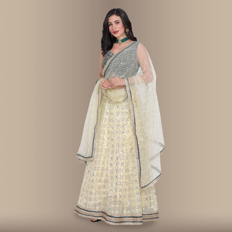 Sequin Work Lehenga With Contrast Choli - Yellow