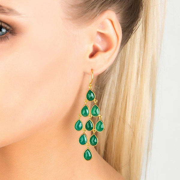 Erviola Gemstone Cascade Earrings Gold Green Onyx