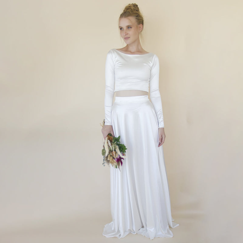 Wedding Dress Separates, Two Piece Wedding Outfit , Silky Wedding Top & Skirt #1356