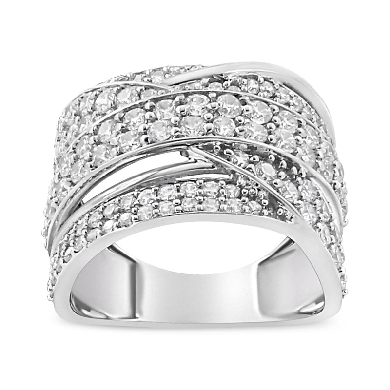.925 Sterling Silver 2.00 Cttw Round-Cut Diamond Overlapping Bypass Band Ring (I-J Color, I2-I3 Clarity) - Ring Size 7