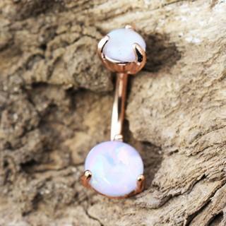 Rose Gold Navel Ring With Prong Set White Synthetic Opal