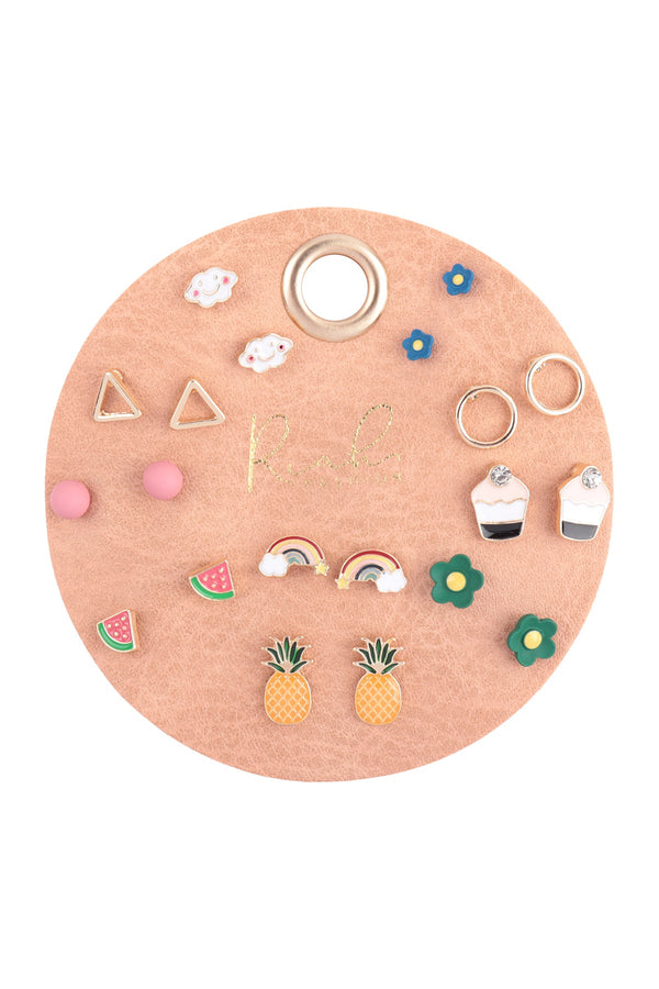 Mye1498 - Rainbow, Flower, Pineapple, Cloud Enamel Assorted Set Earrings