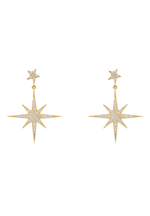 Petite Star Burst Drop Earrings Gold