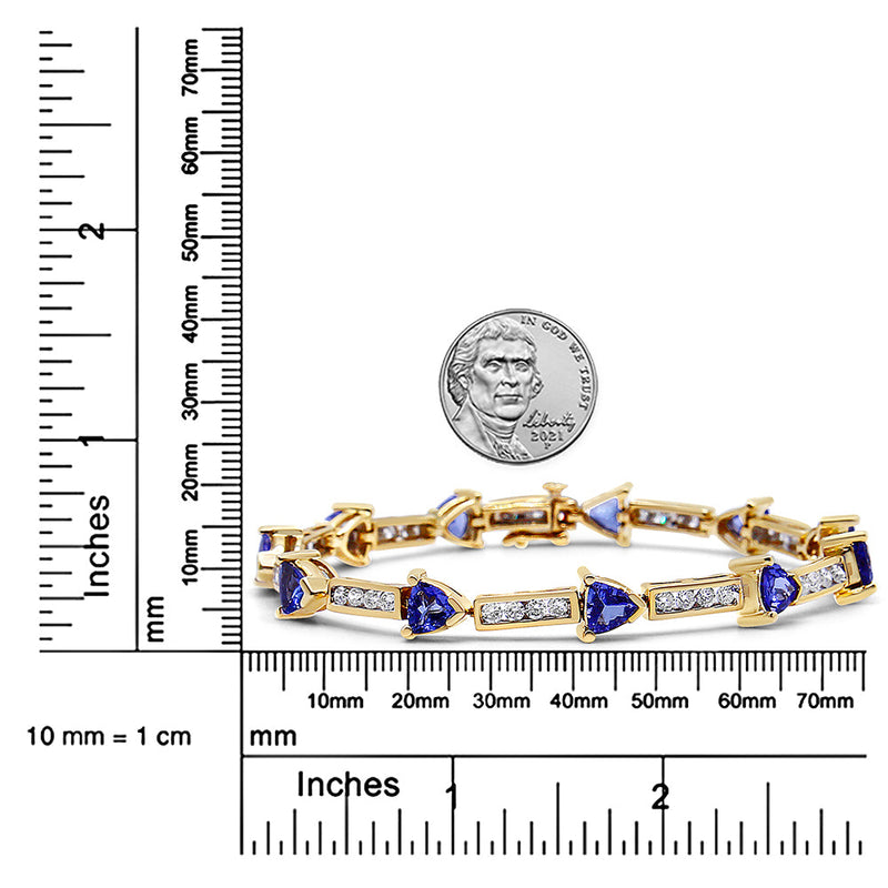 14K Yellow Gold 1 5/8 Cttw Diamond and 5MM Trillion Blue Tanzanite Link Bracelet (H-I Color, I1-I2 Clarity) - 7"