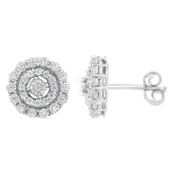 .925 Sterling Silver 1/2 Cttw Miracle-Set Diamond Double Halo Stud Earring (I-J Clarity, I3 Color)