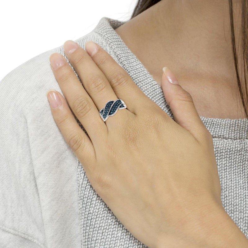 .925 Sterling Silver Treated Blue Color Diamond Cocktail Ring (1/2 Cttw, Treated Blue Color, I2-I3 Clarity) - Size 7-1/4