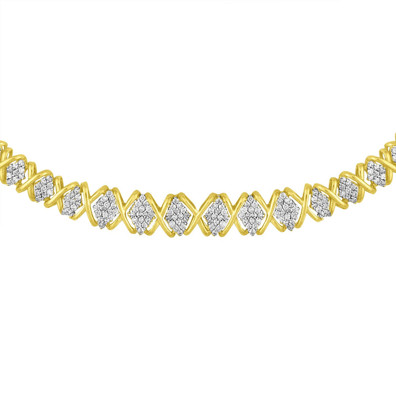 10K Yellow Gold 4 Cttw Brilliant Round-Cut Diamond Graduating Riviera Statement Necklace (H-I Color, I2-I3 Clarity)