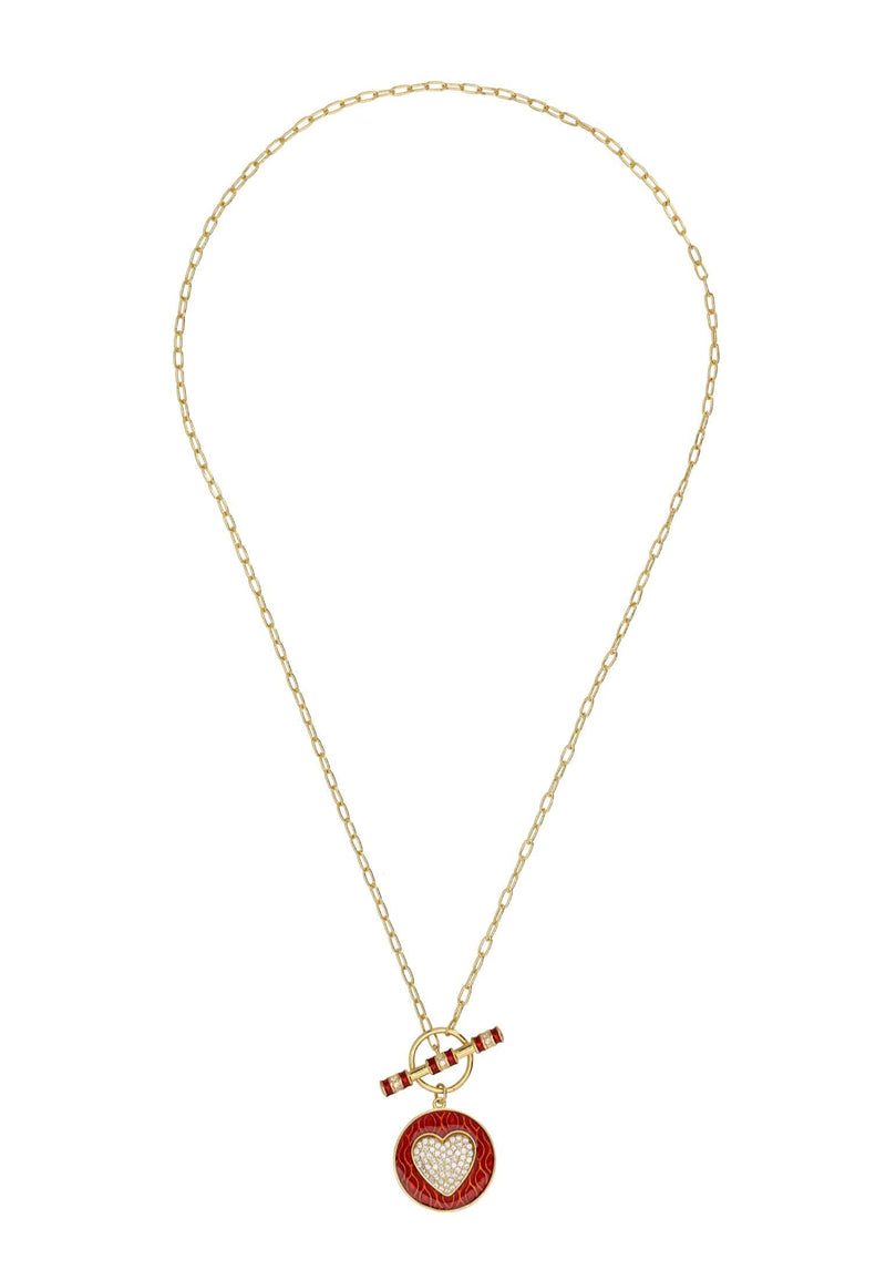 Heart Enamel Lariat Necklace Gold
