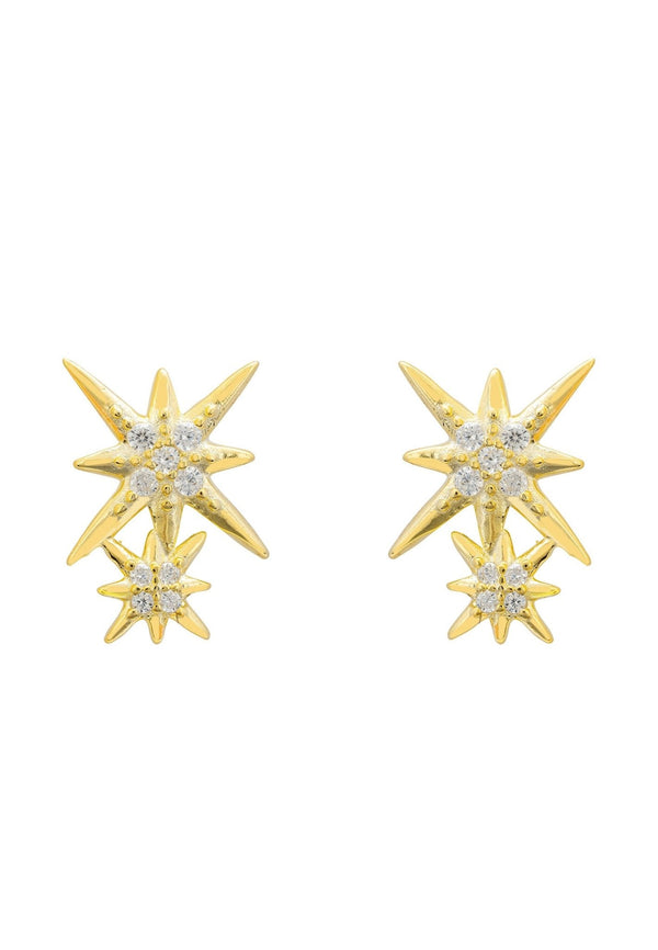 Double Star Stud Earrings Gold