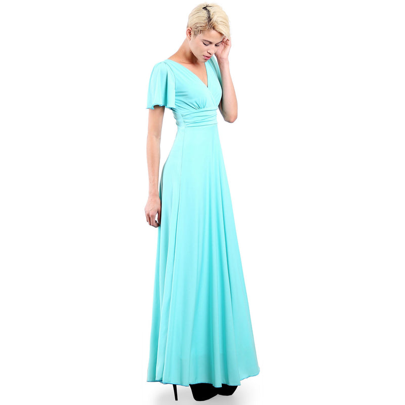 Evanese Women's Slip on Evening Party Formal Long Dress Gown With Short Sleeves