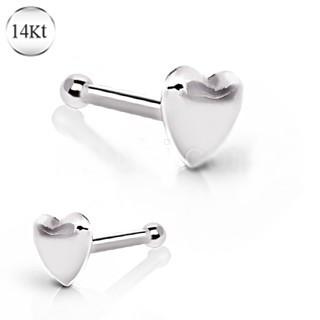 14Kt White Gold Stud Nose Ring With a Heart