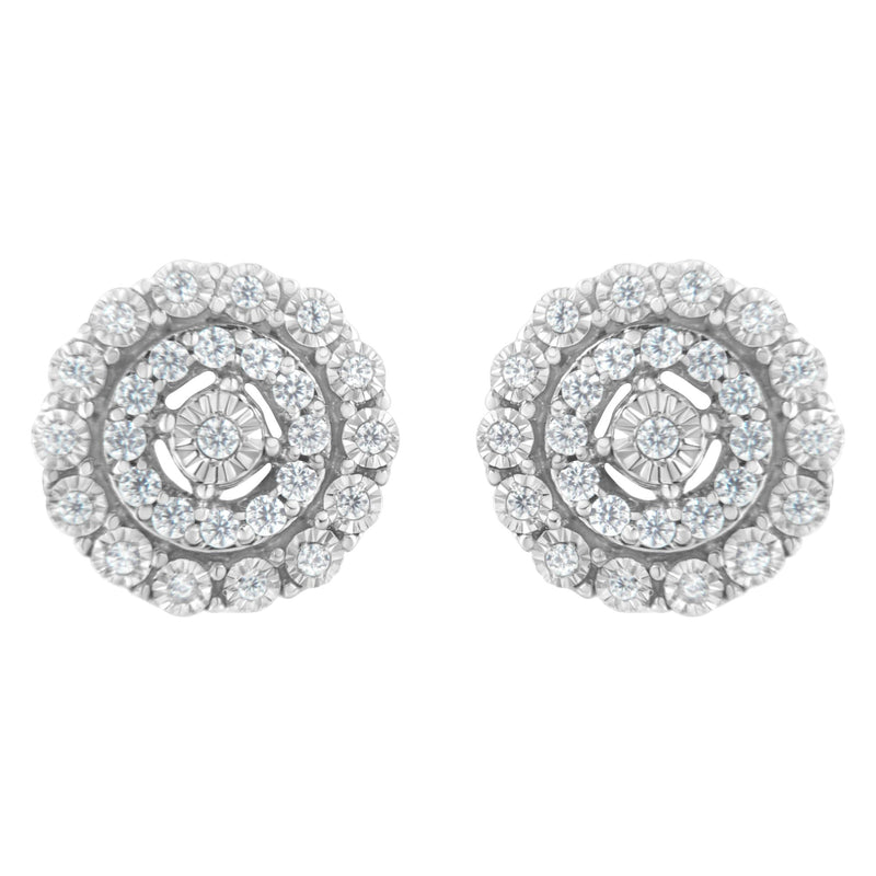.925 Sterling Silver 1/2 Cttw Miracle-Set Diamond Double Halo Stud Earring (I-J Clarity, I3 Color)