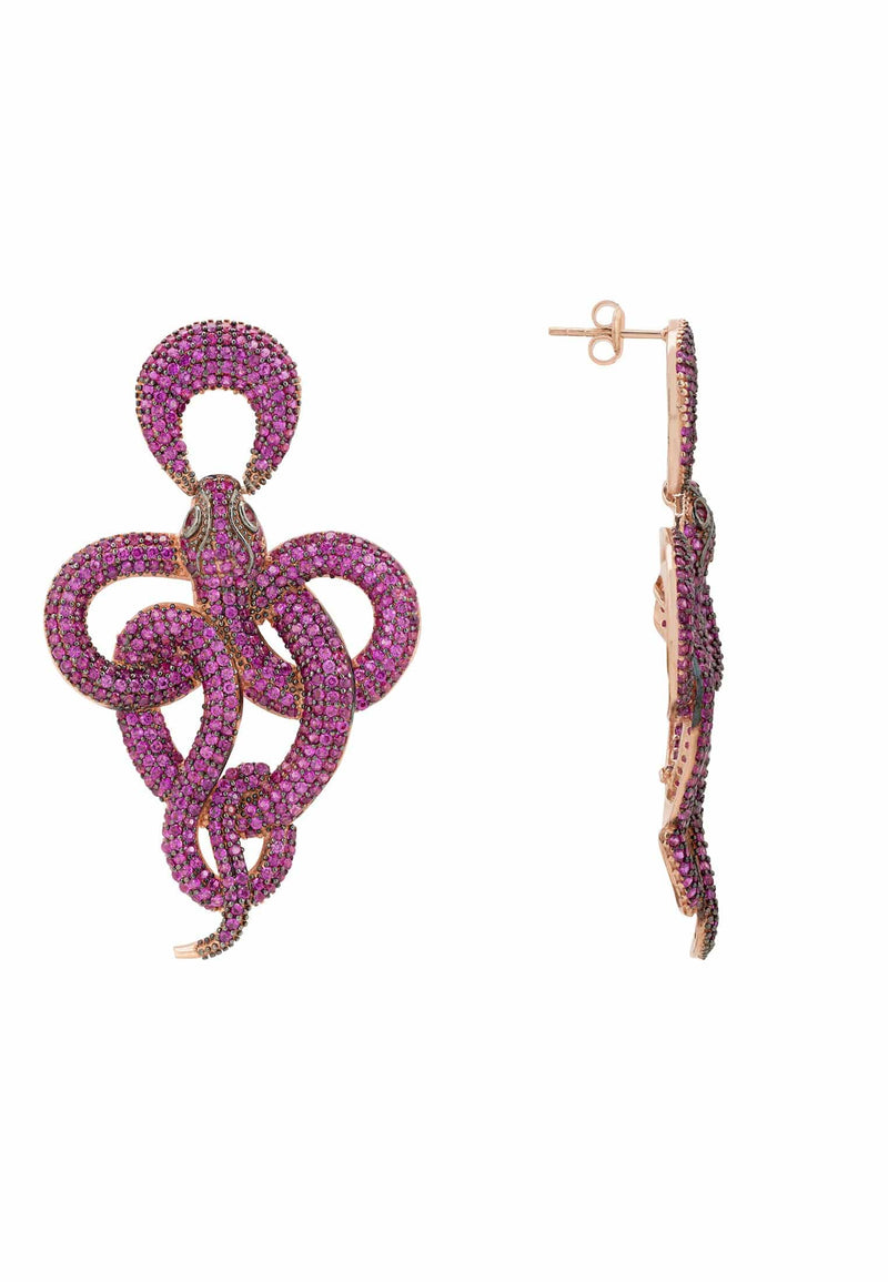 Viper Snake Drop Earrings Rosegold Ruby