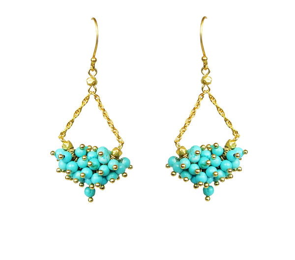 Turquoise Cluster Chandelier Earrings