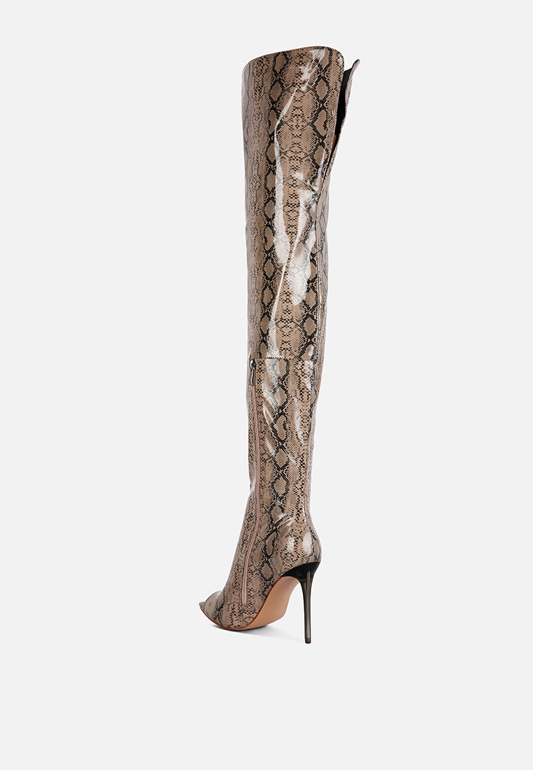 High Drama Snake Print Stiletto Long Boots