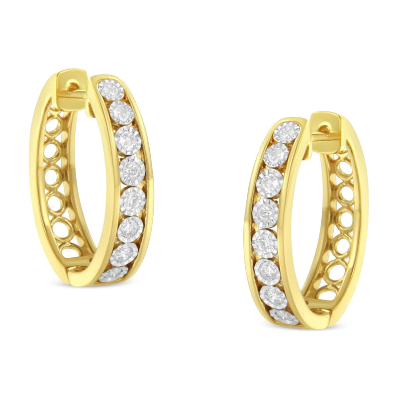 10KT Two-Tone Gold Diamond Hoop Earring (1/2 Cttw, J-K Color, I2-I3 Clarity)
