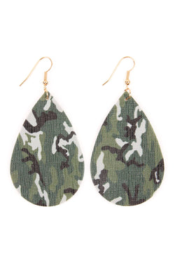 Hde2233 - Camouflage Teardrop Leather Earrings