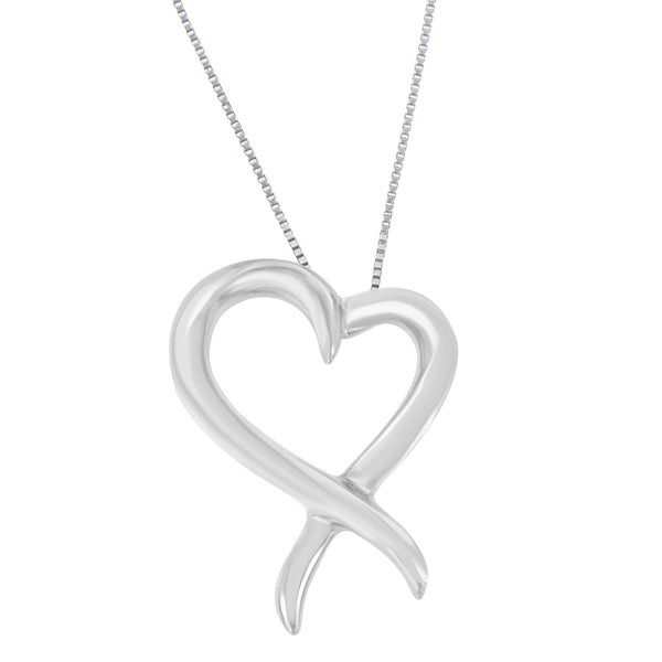 .925 Sterling Silver Open Heart-Shaped Awareness Ribbon Pendant Necklace