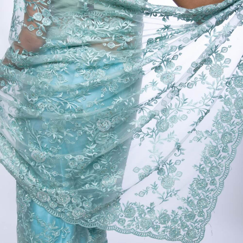 Lightweight Net Saree With Resham Embroidery