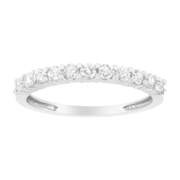 .925 Sterling Silver 1/2 Cttw Shared Prong-Set Brilliant Round-Cut Diamond 11 Stone Band Ring (I-J Color, SI2-I1 Clarity