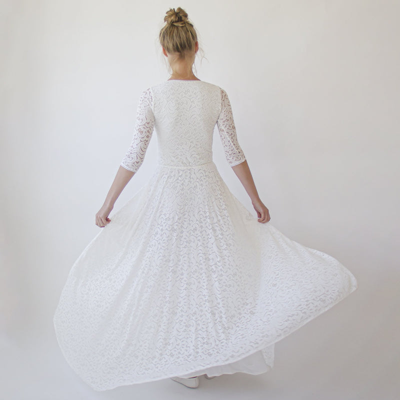 Empire Waist Maxi Dress ,Bohemian V-Neckline ,Ivory Wedding Dress  #1366