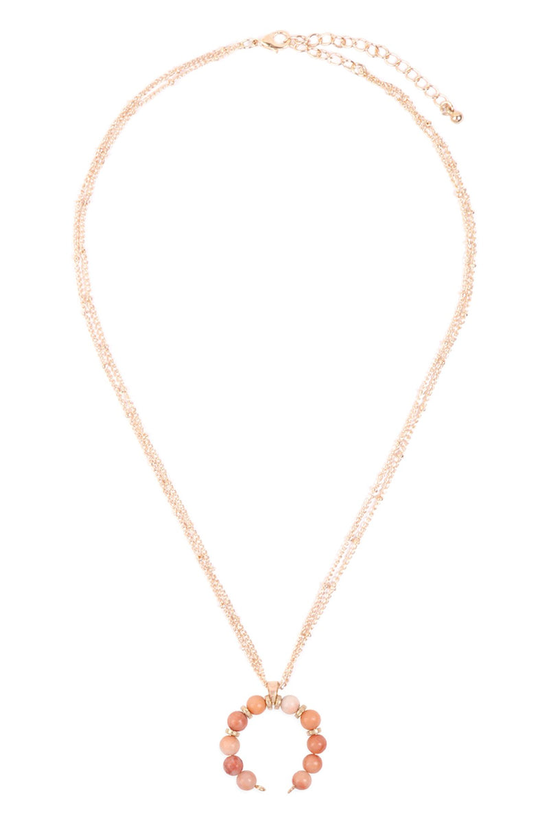 Hdn3105 - Beaded Crescent Pendant Necklace
