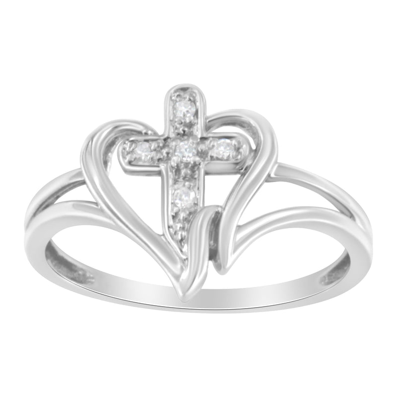 10K White Gold Diamond-Accented Cross & Open Heart Promise Fashion Ring (H-I Color, I1-I2 Clarity) - Size 8