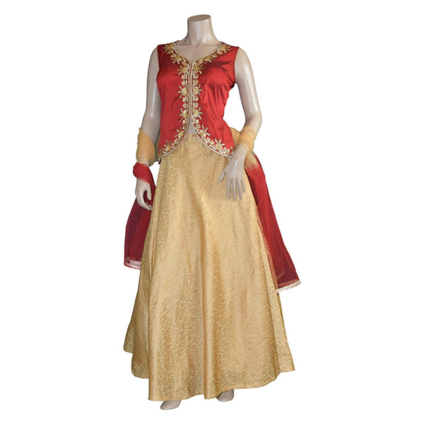 Red and Gold Crop Top Lehenga