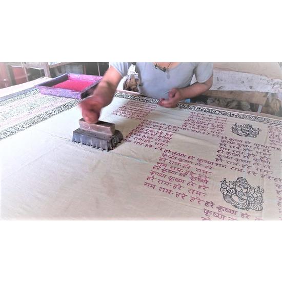 Ganapati Meditation Shawl - Naturally Dyed With Mantra Print