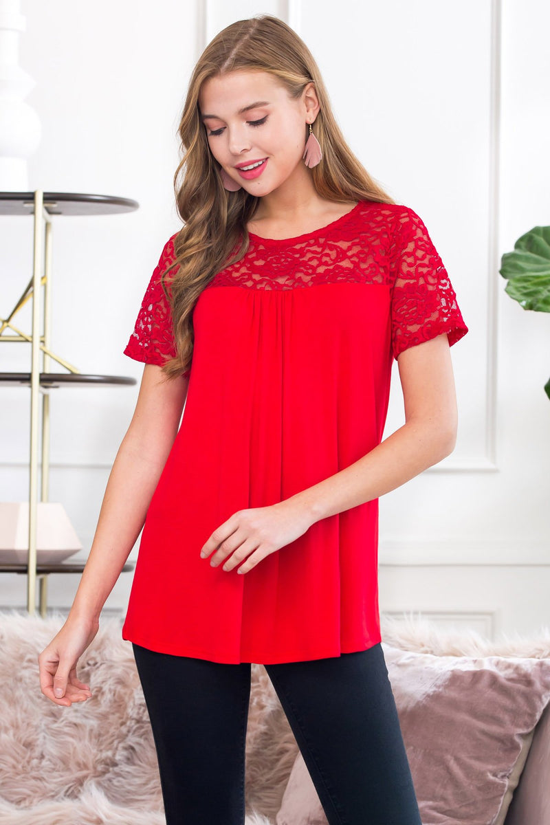 Short Sleeved Lace Detail Top