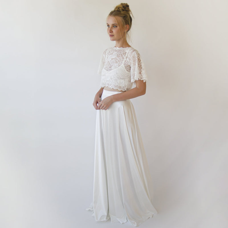Wedding Dress Separates, Silky Wedding Maxi Skirt and Lace Cropped Top #1353