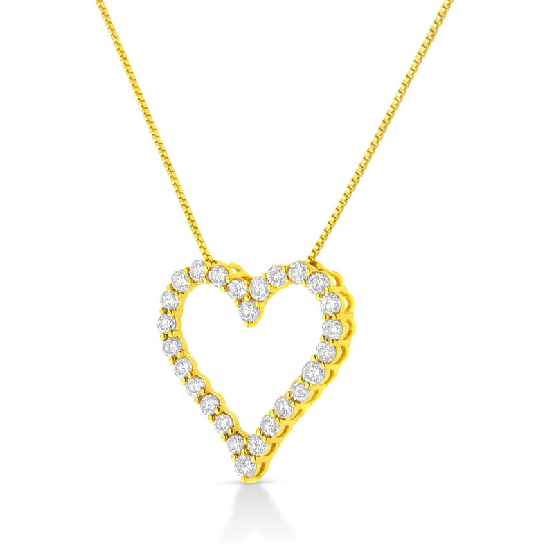 14K Yellow Gold Plated .925 Sterling Silver 2.00 Cttw Shared Prong-Set Round Brilliant-Cut Diamond Open Heart 18" Pendan
