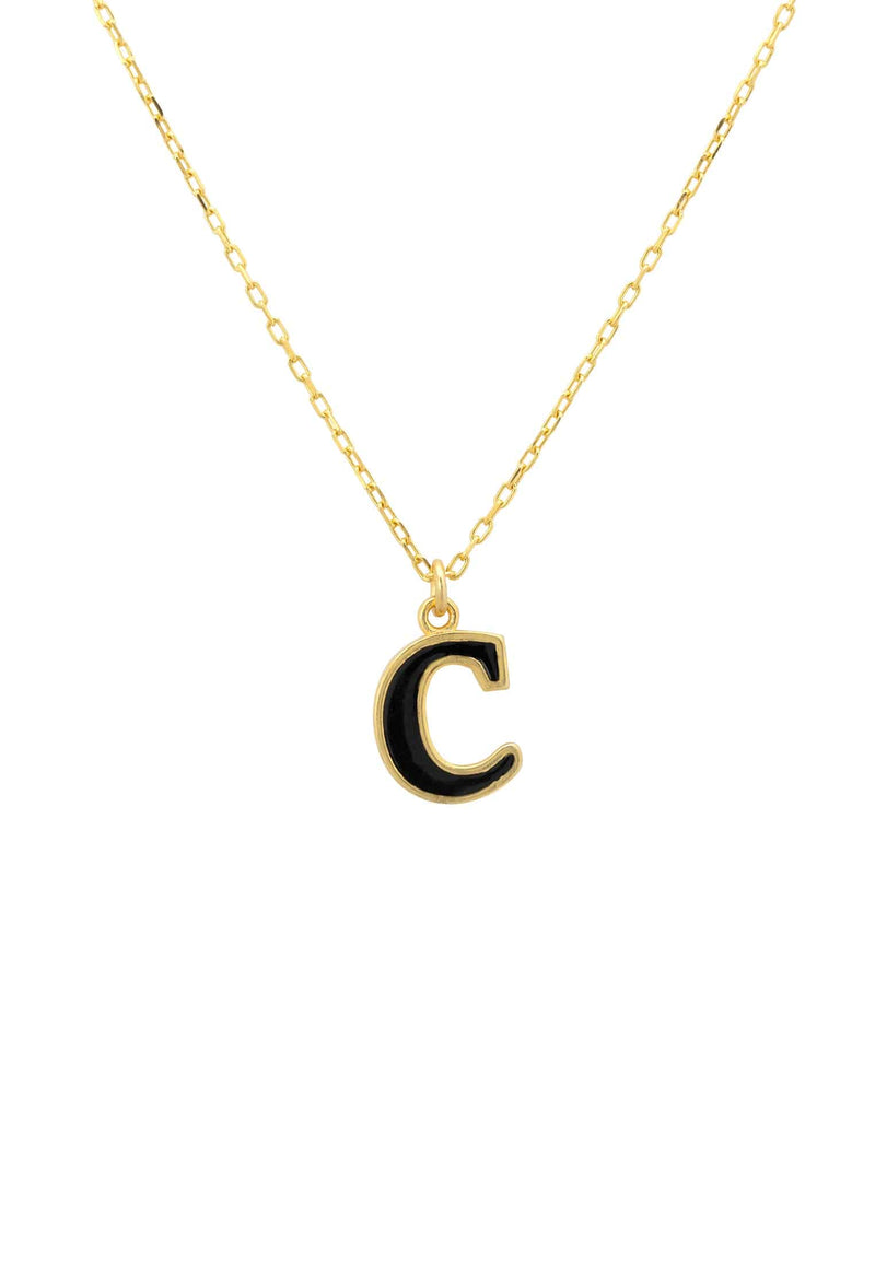 Initial Enamel Necklace Gold C