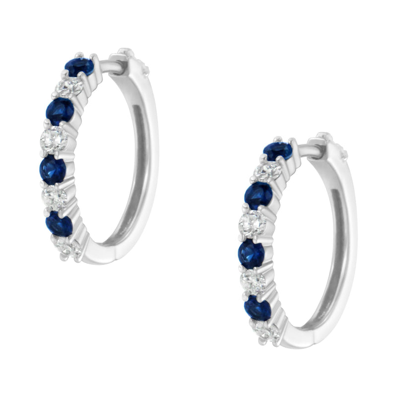 10K White Gold, ½ Cttw Diamond, & ½ Cttw Lab-Grown Blue Sapphire Leverback Hoop Earrings (H-I Color, I1-I2 Clarity)