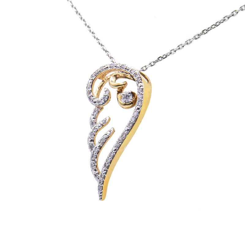 10K Yellow Gold Over .925 Sterling Silver 1/4 Cttw Diamond Angel Wing 18" Pendant Necklace (H-I Color, I1-I2 Clarity)