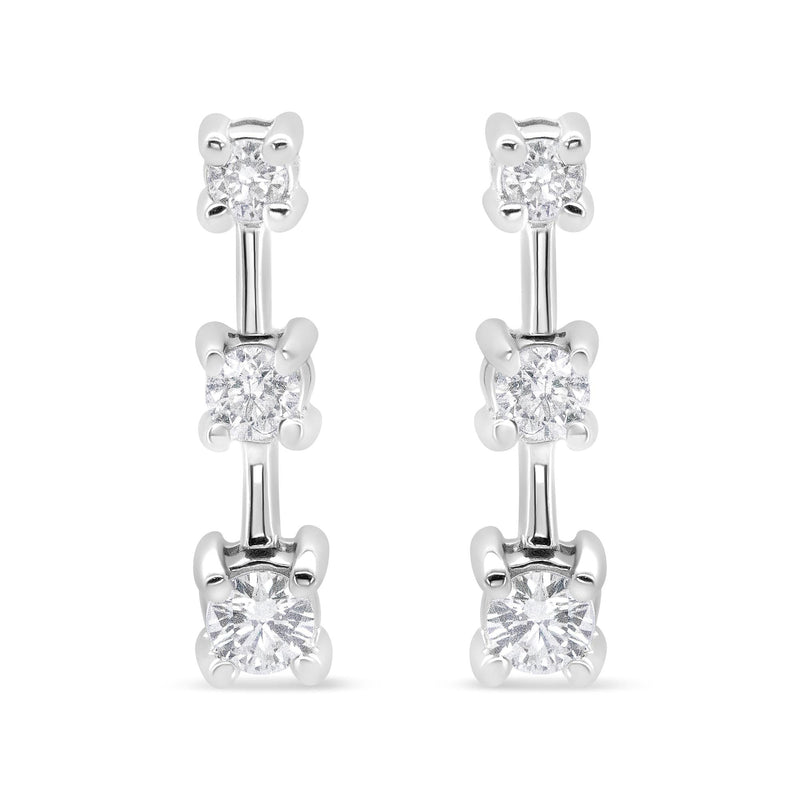 14K Yellow Gold 1/2 Cttw Round Diamond 3 Stone Graduated Linear Drop Past, Present and Future Stud Earrings (H-I Color,