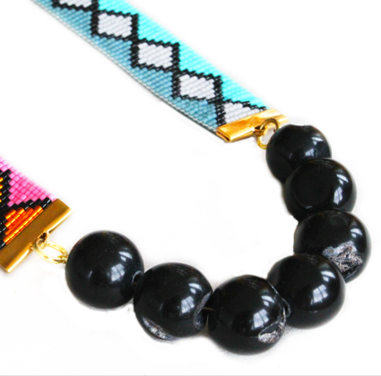 Miami Nights Long Woven Beaded Necklace  - Pink and Turquoise