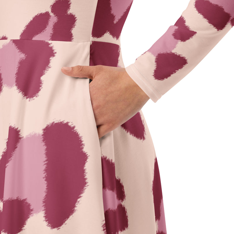 BLUSH BABE- All-over print long sleeve midi dress