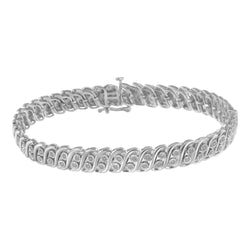 .925 Sterling Silver 1.0 Cttw Miracle Set Diamond Two Row S Link Bracelet(I-J Color, I3 Clarity) -7.75"