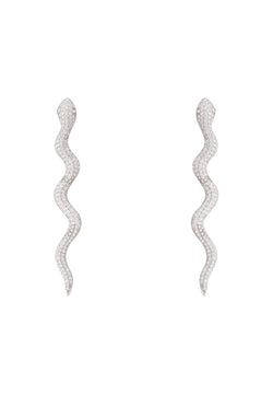 Medusa Long Serpent Stud Earrings Silver