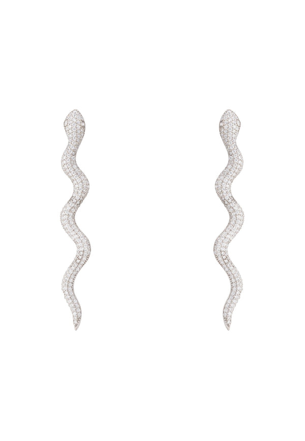 Medusa Long Serpent Stud Earrings Silver