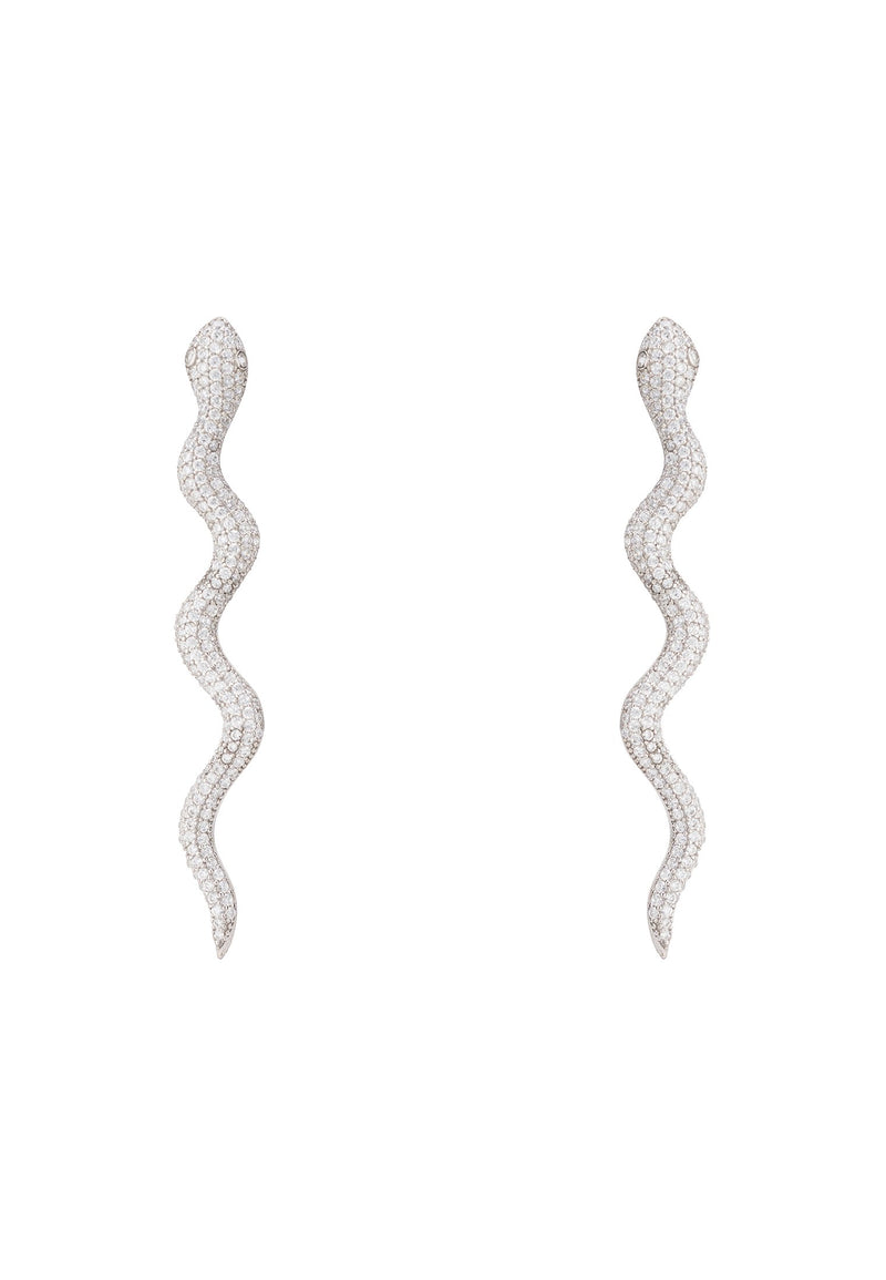 Medusa Long Serpent Stud Earrings Silver