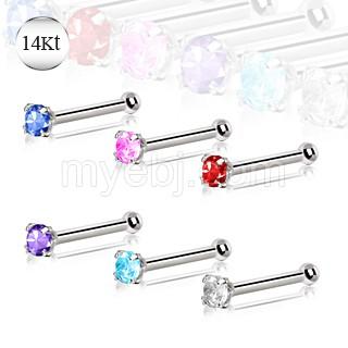 14Kt White Gold Stud Nose Ring With Prong Setting Gem