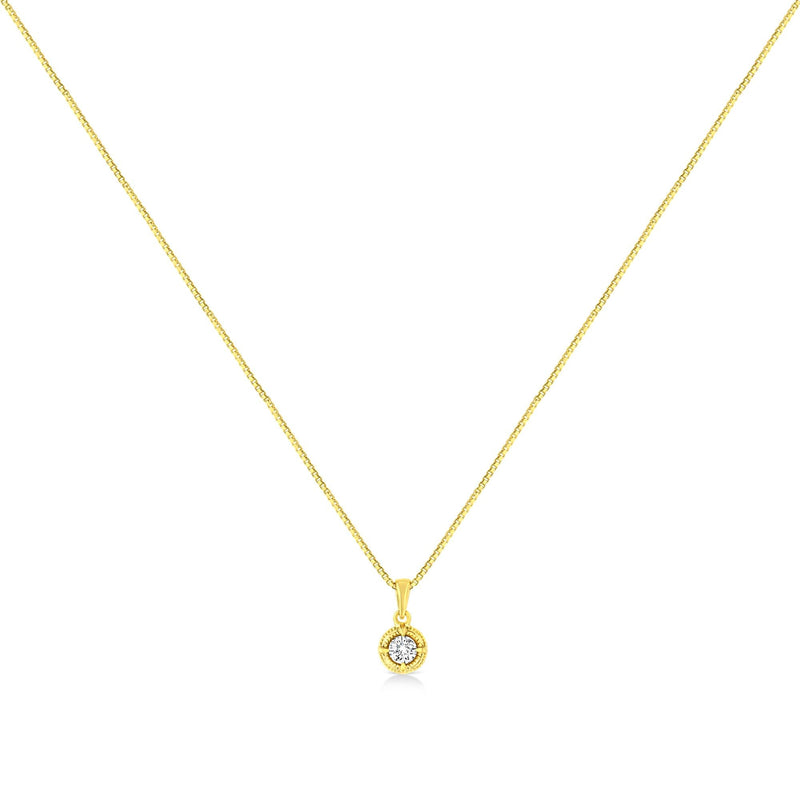 14K Yellow Gold Plated .925 Sterling Silver 1/2 Cttw Brilliant Round Cut Diamond Solitaire Milgrain 18" Pendant Necklace