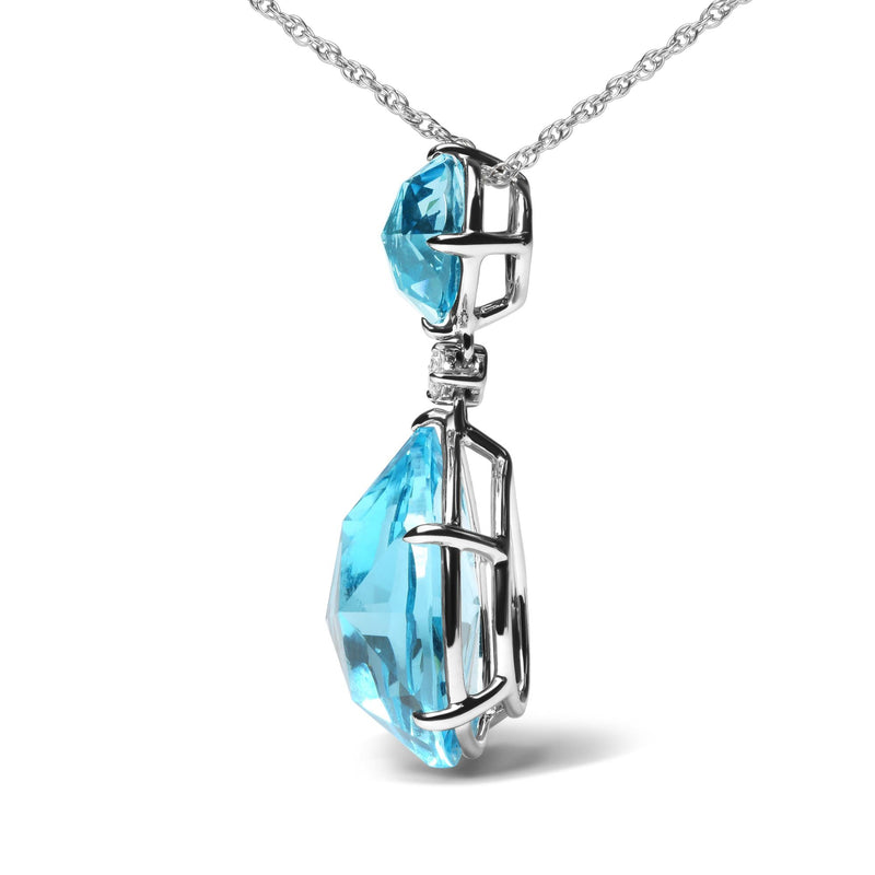 White Gold Diamond Accent and Round  Top & Blue Topaz  18" Pendant Necklace