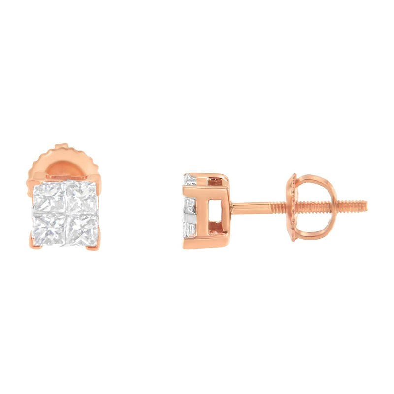 10KT Yellow Gold Princess Diamond Composite Stud Earring (1/2 Cttw, I-J Color, I1-I2 Clarity)