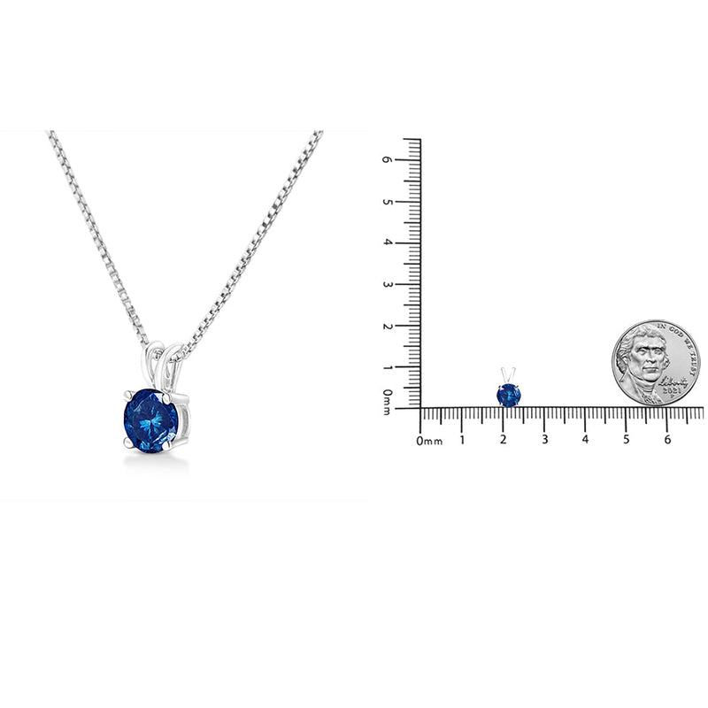 14K White Gold 1/2 Cttw Round Brilliant Cut Lab Grown Blue Diamond 4-Prong Solitaire Pendant Necklace (Blue Color, VVS2-