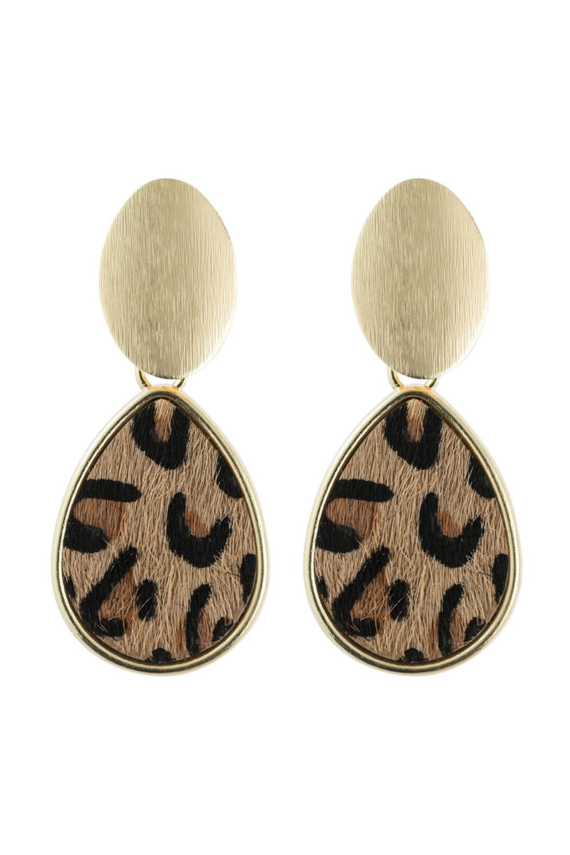 Hde2593 - Faceted Leopard Pear Shape Link Post Earrings