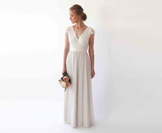 Wrap Cape Sleeves Lace Wedding Dress #1234