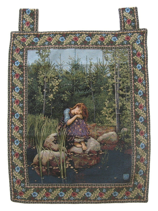 Fairy Girl Forest Behind the Veil Woven Artistic Elegant Woven Fabric Baroque Tapestry Wall Hanging - 28" X 43"